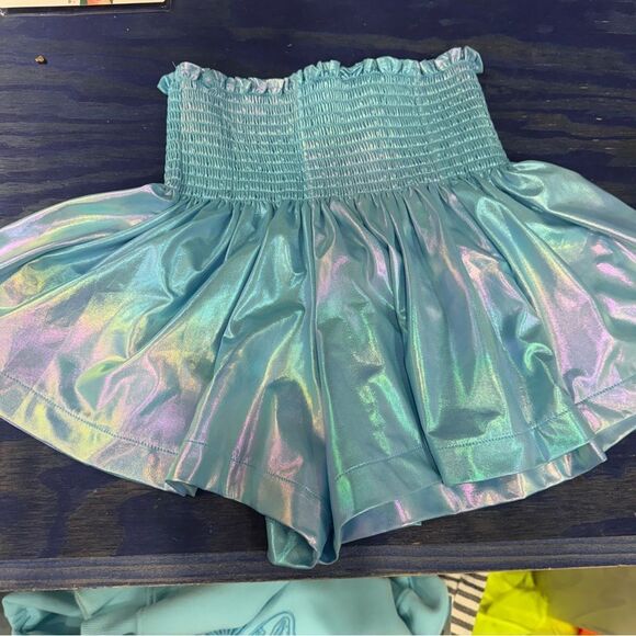 Queen of sparkles Iridescent Blue Shorts with Elastic Waistband sz XL- NWOT! - Picture 7 of 7